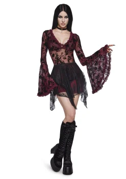 Widow Tops|Plus*Pursuit Of Blood Mesh Bodysuit - Red