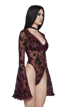 Widow Tops|Plus*Pursuit Of Blood Mesh Bodysuit - Red
