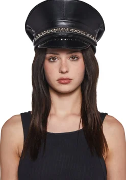 Funk Plus Hats*Pyramid Studded Captain Hat - Black
