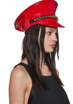 Funk Plus Hats*Pyramid Studded Captain Hat - Red