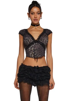 dELiA*s by Dolls Kill Tops|Plus*Queen Of Spring Lace Trim Top - Leopard