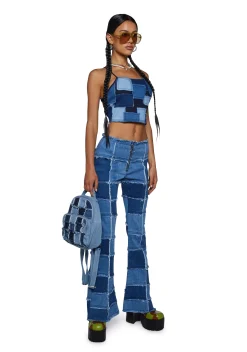 dELiA*s by Dolls Kill Bottoms|Pants*Raise The Vibration Patchwork Denim Flares
