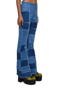 dELiA*s by Dolls Kill Bottoms|Pants*Raise The Vibration Patchwork Denim Flares