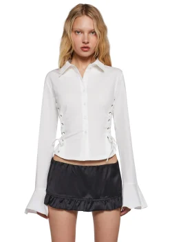 dELiA*s by Dolls Kill Tops|Plus*Rare Moment Collared Top - White