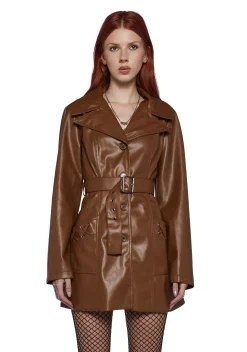 dELiA*s by Dolls Kill Outerwear*Rendezvous Vegan Leather Trench Coat - Brown