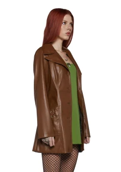 dELiA*s by Dolls Kill Outerwear*Rendezvous Vegan Leather Trench Coat - Brown