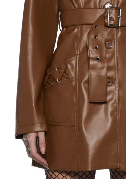 dELiA*s by Dolls Kill Outerwear*Rendezvous Vegan Leather Trench Coat - Brown