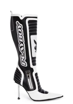Playboy by Dolls Kill Boots*Revved Up Ready Moto Boots - White