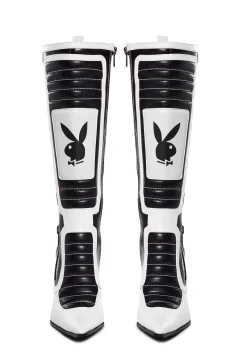 Playboy by Dolls Kill Boots*Revved Up Ready Moto Boots - White