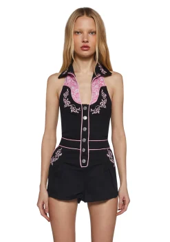 Sugar Thrillz Jumpsuits & Rompers*Rodeo Rendezvous Denim Romper - Black