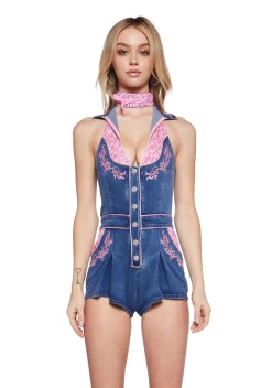 Sugar Thrillz Jumpsuits & Rompers*Rodeo Rendezvous Denim Romper - Blue