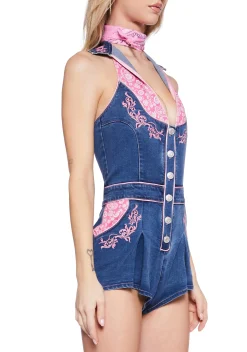 Sugar Thrillz Jumpsuits & Rompers*Rodeo Rendezvous Denim Romper - Blue