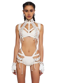Club Exx Tops*Rude Awakening Harness Bra Top - White
