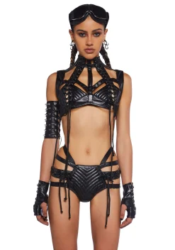 Club Exx Tops*Rude Awakening Harness Bra Top - Black
