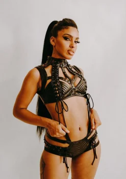 Club Exx Tops*Rude Awakening Harness Bra Top - Black