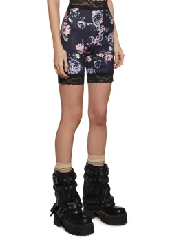 Current Mood Bottoms|Shorts*Rumor Romance Biker Shorts - Black Floral