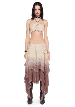 Current Mood Matching Sets*Sahara Wildflower Maxi Skirt Set - Brown