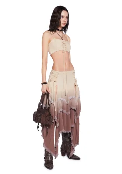Current Mood Matching Sets*Sahara Wildflower Maxi Skirt Set - Brown