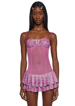 New Pink Dresses|Mini Dresses*Secret Notes Plaid Mini Dress