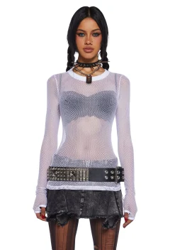 Current Mood Tops*See Thru Me Fishnet Top - White