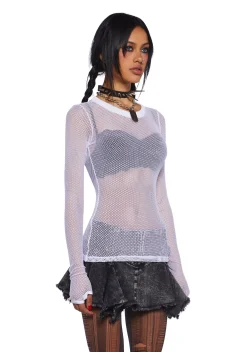 Current Mood Tops*See Thru Me Fishnet Top - White