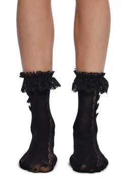 x_Leg Avenue Socks & Tights*Shadow Lace Crew Socks - Black