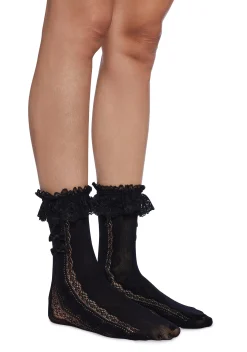 x_Leg Avenue Socks & Tights*Shadow Lace Crew Socks - Black