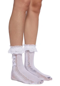 x_Leg Avenue Socks & Tights*Shadow Lace Crew Socks - White