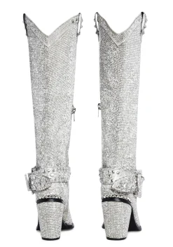 BOY Club Exx Boots|Cowboy Boots*Sharp Sheriff Shine Knee High Boots -Silver