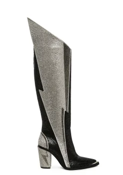 Club Exx Boots*Sheriff Shine Knee High Boots - Noir Ziggy