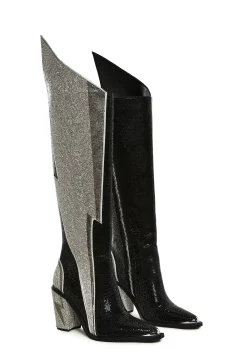 Club Exx Boots*Sheriff Shine Knee High Boots - Noir Ziggy