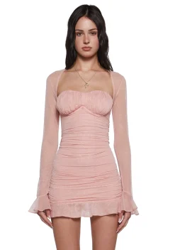 x_Vintage Shop Dresses*Shimmer Glimpses Long Sleeve Dress - Pink