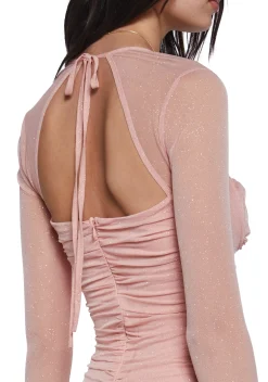 x_Vintage Shop Dresses*Shimmer Glimpses Long Sleeve Dress - Pink