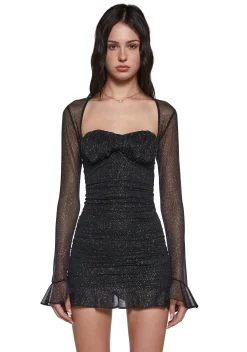 x_Vintage Shop Dresses*Shimmer Glimpses Long Sleeve Dress - Black