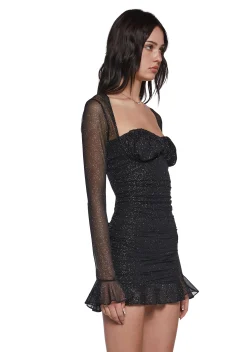 x_Vintage Shop Dresses*Shimmer Glimpses Long Sleeve Dress - Black