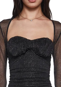 x_Vintage Shop Dresses*Shimmer Glimpses Long Sleeve Dress - Black