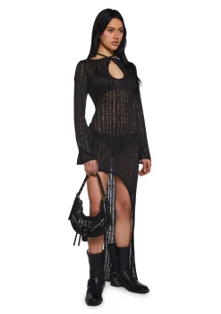 x_Vintage Shop Dresses*Shimmer Glimpses Long Sleeve Dress - Black