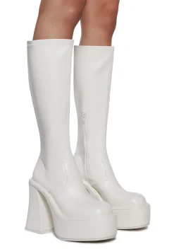 Sugar Thrillz Boots|Platforms*Short And Sweet Knee High Boots - White