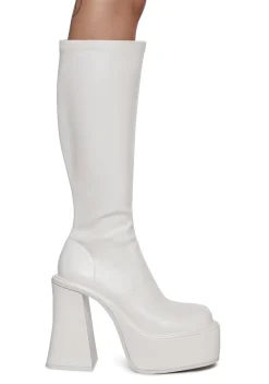 Sugar Thrillz Boots|Platforms*Short And Sweet Knee High Boots - White