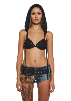 DARKER WAVS Tops*Signal Bikini Top With Hood