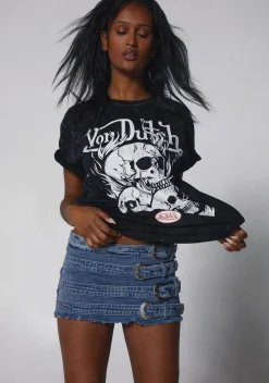 Dolls Kill x Von Dutch Tops*Skull Graphic Oversized Tee