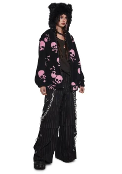 Current Mood Outerwear*Skull On My Sleeve Hooded Sherpa Jacket - Pink