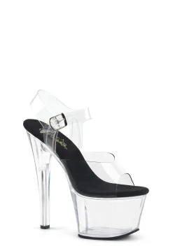 Pleaser Platforms|Heels*Sky-308 Clear Strap Sandals - White