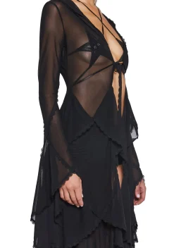 Club Exx Outerwear|Plus*Sparkled Myths Hooded Duster - Black