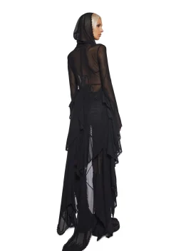 Club Exx Outerwear|Plus*Sparkled Myths Hooded Duster - Black