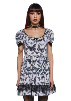 Widow Dresses|Plus*Spirit World Lace Trim Moth Print Dress