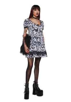 Widow Dresses|Plus*Spirit World Lace Trim Moth Print Dress