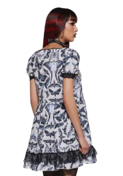 Widow Dresses|Plus*Spirit World Lace Trim Moth Print Dress