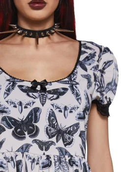 Widow Dresses|Plus*Spirit World Lace Trim Moth Print Dress