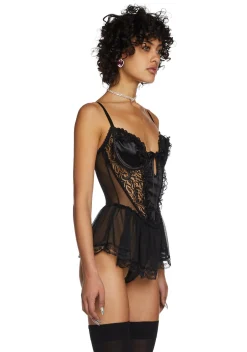 Sugar Thrillz Lingerie*Spoiled But Not Rotten Lace Teddy - Black